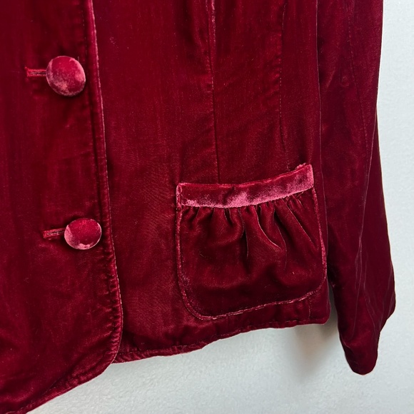 Burgundy Velour Blazer Top Women Holiday Christmas Velvet Y2K Romantic Academia - Picture 2 of 12